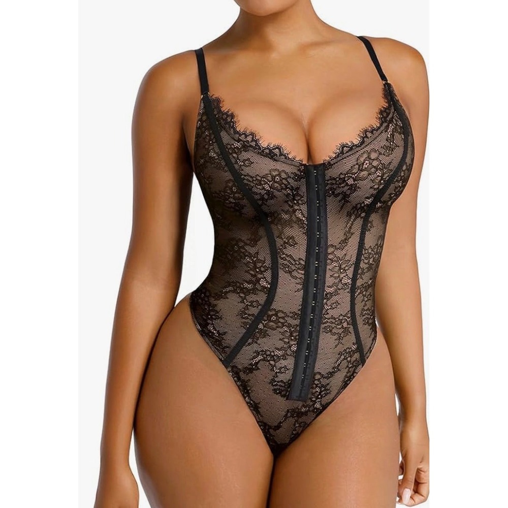 NWT SHAPELLX Lace Bodysuit, Tummy Control Shapewear Backless Body Suits Thong